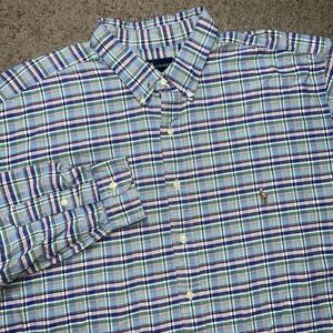 Polo Ralph Lauren Blue Plaid Button Up Shirt 2XLT Lng Sleeve Oxford Pony